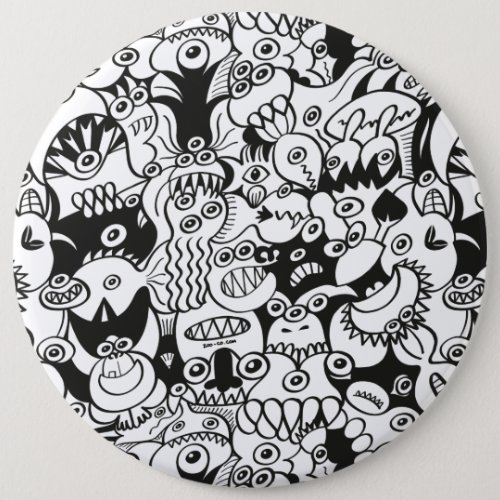 Crazy doodles posing in a seamless pattern design button
