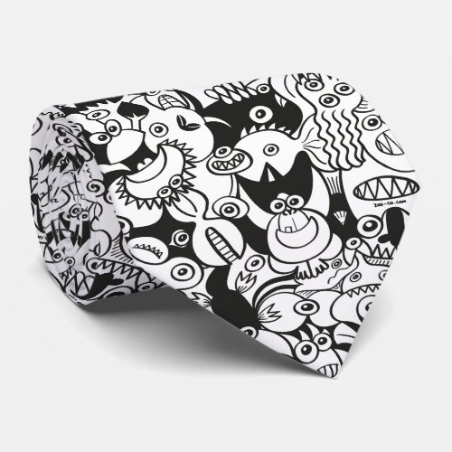 Crazy doodles posing in a seamless pattern design neck tie