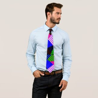 Crazy dots & triangles pattern, retro grunge theme neck tie