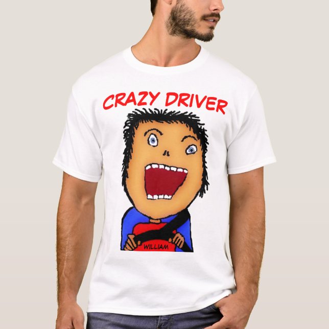 Crazy Driver Cartoon T-Shirt (Front)