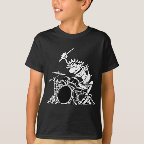 Crazy Drummer Cartoon Illustration T_Shirt