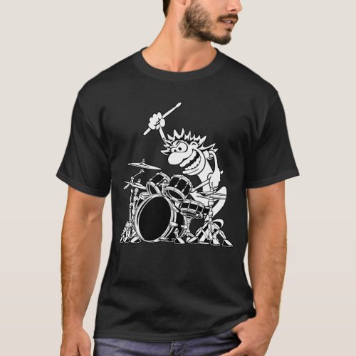 Crazy Drummer Cartoon Illustration T_Shirt