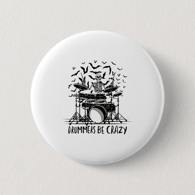 Crazy Drummer Skeleton Design Button (Front)