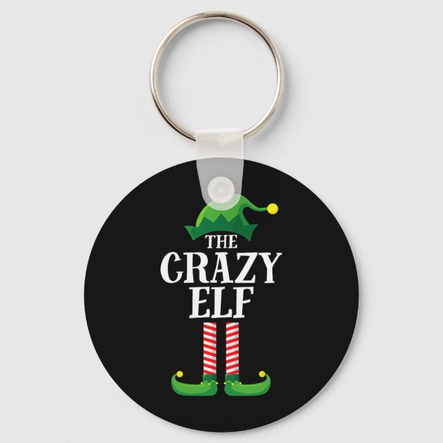 Crazy Elf Matching Family Group Christmas Party  Keychain (Front)