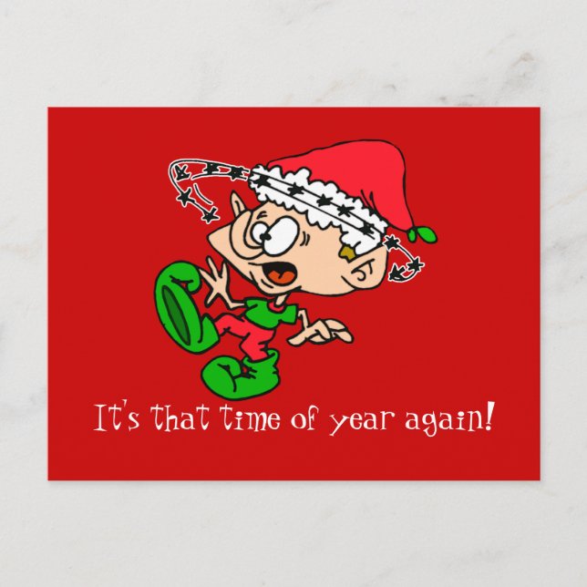 Crazy Elf with Customizable Text Area Holiday Postcard (Front)