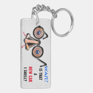 Crazy Eyes Nose Glasses Smells New Car Keychain