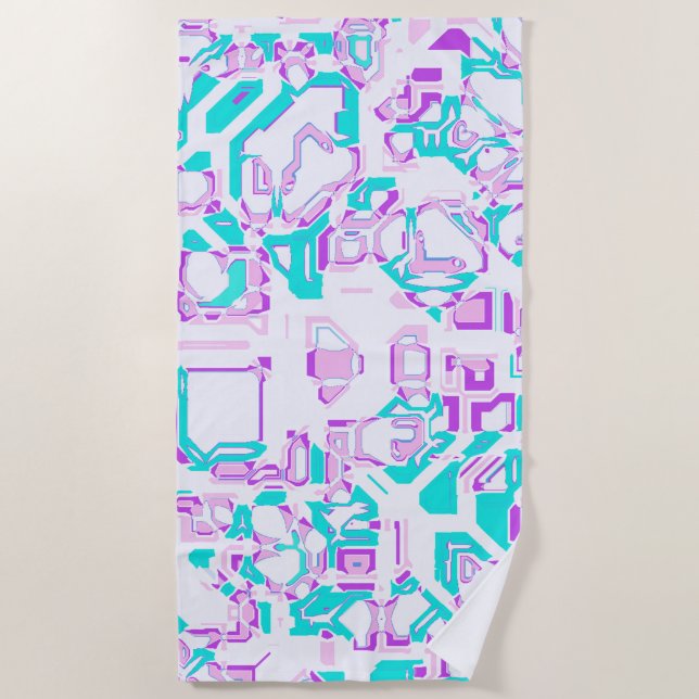 crazy fantasy maps white and aqua beach towel (Front)