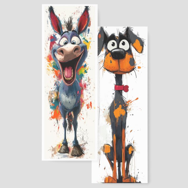 Crazy Farm Animals - Donkey and Dog Bookmarks (Front & Back)