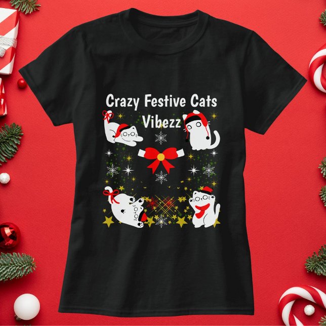 Crazy Festive Cats Funny Christmas Personalized  T-Shirt (Creator Uploaded)