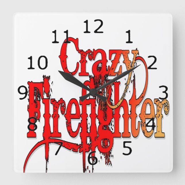 Crazy Firefighter Square Wall Clock (Front)