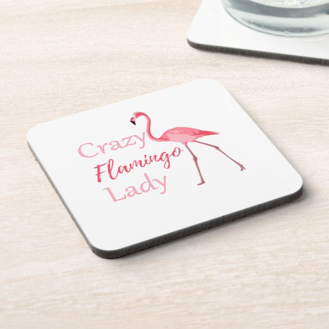 Crazy Flamingo Lady Funny Flamingo Drink Coaster (Left Side)