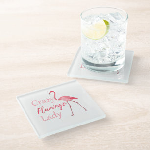 Crazy Flamingo Lady Funny Flamingo Glass Coaster