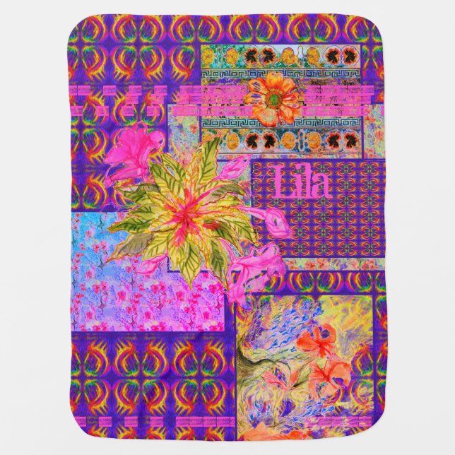 Crazy Floral Patchwork Colorful Purple Baby Blanket (Front)