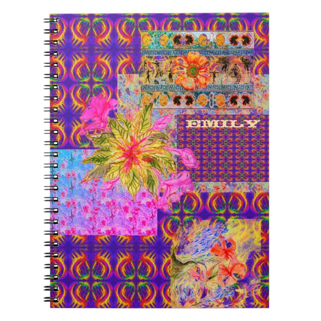 Crazy Floral Patchwork Colorful Purple Notebook (Front)
