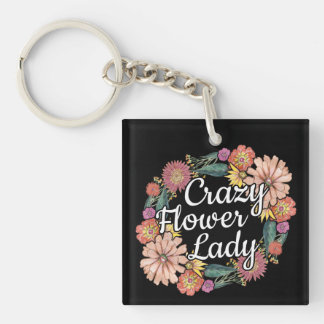 Crazy Flower Lady - Zinnia Gardener Keychain