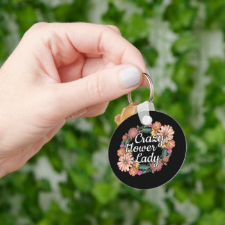 Crazy Flower Lady - Zinnia Gardener Keychain