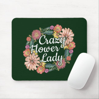 Crazy Flower Lady - Zinnia Gardener Mouse Pad