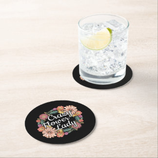 Crazy Flower Lady - Zinnia Gardener Round Paper Coaster