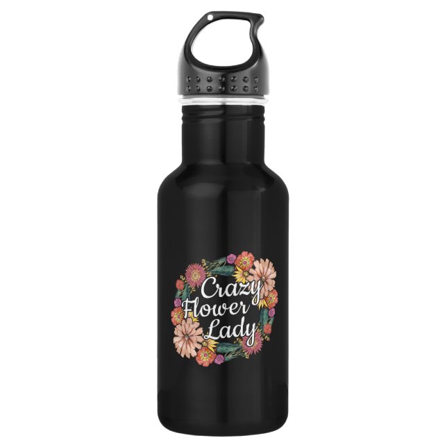 Crazy Flower Lady - Zinnia Gardener Stainless Steel Water Bottle (Front)