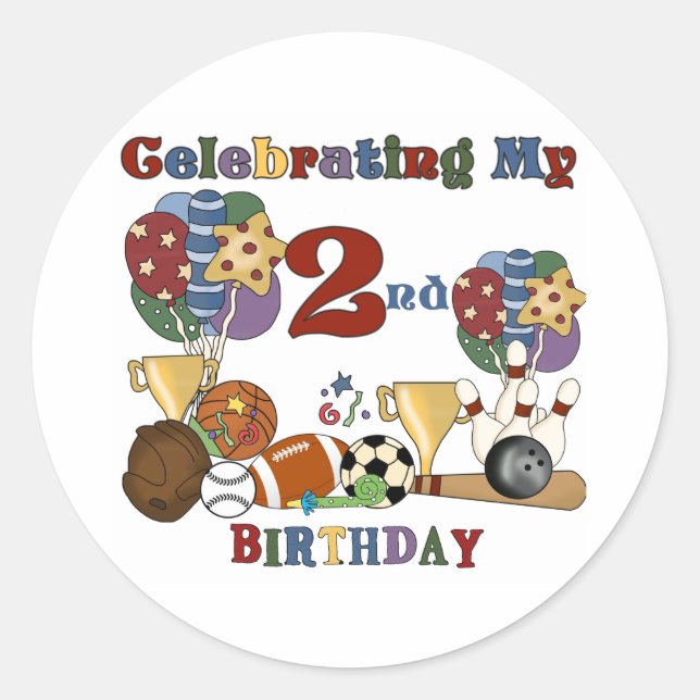 Crazy For Sports 2nd Birthday T-shirts and Gifts Classic Round Sticker (Front)