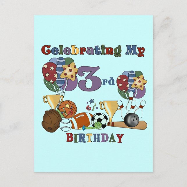 Crazy For Sports 3rd Birthday Tshirts and Gifts Postcard (Front)