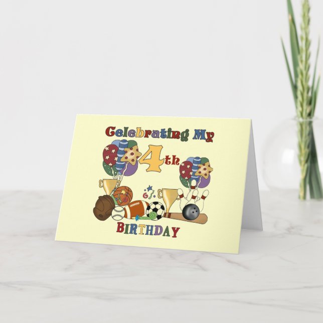 Crazy For Sports 4th Birthday T-shirts and Gifts Card (Front)
