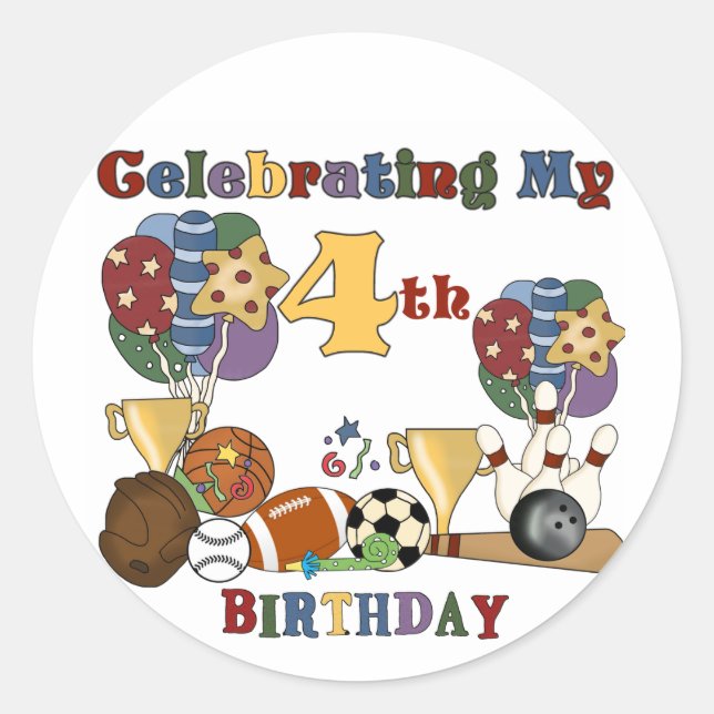 Crazy For Sports 4th Birthday T-shirts and Gifts Classic Round Sticker (Front)