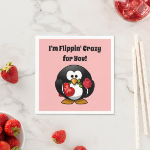 Crazy for You Cute Valentine's Day Love Penguin  Napkins