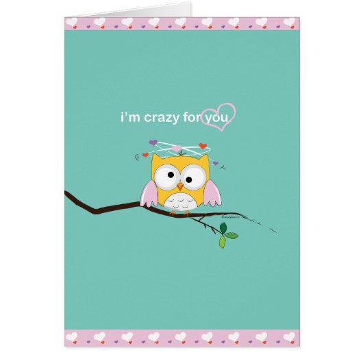 Crazy For You Owl with Hearts Cards (Front)