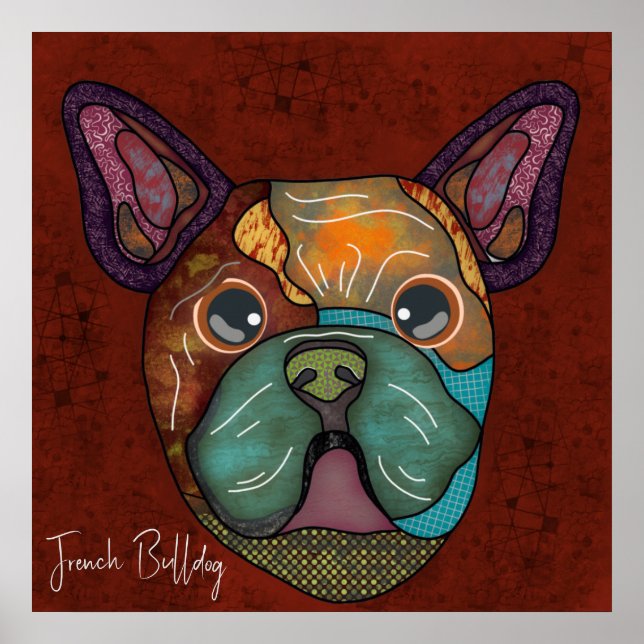  Crazy French Bulldog dog face-hand-painted  Poster (Front)