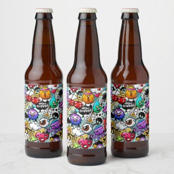Crazy Fruits And Vegetables Graffiti Art Beer Bottle Label by nonstopshop at Zazzle