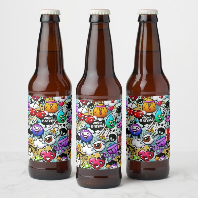 Crazy Fruits and Vegetables Graffiti Art Beer Bottle Label (Bottles)