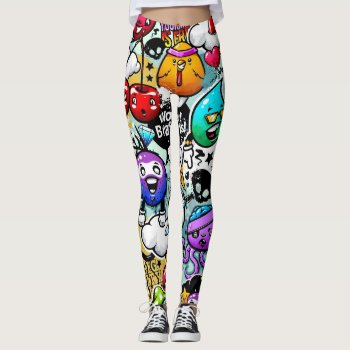 Crazy Fruits And Vegetables Graffiti Art Leggings by nonstopshop at Zazzle