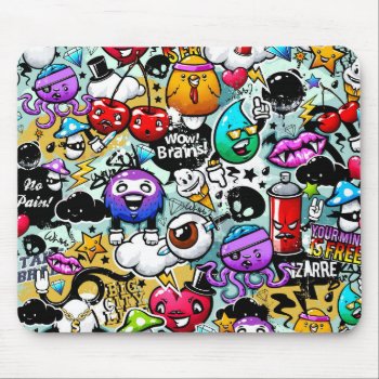 Crazy Fruits And Vegetables Graffiti Art Mouse Pad by nonstopshop at Zazzle