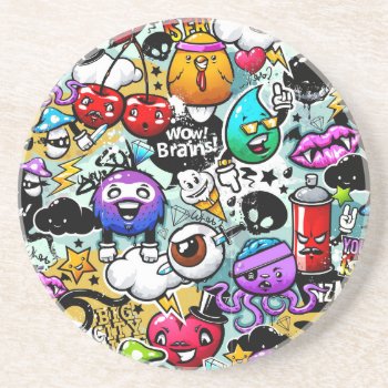 Crazy Fruits And Vegetables Graffiti Coaster by nonstopshop at Zazzle