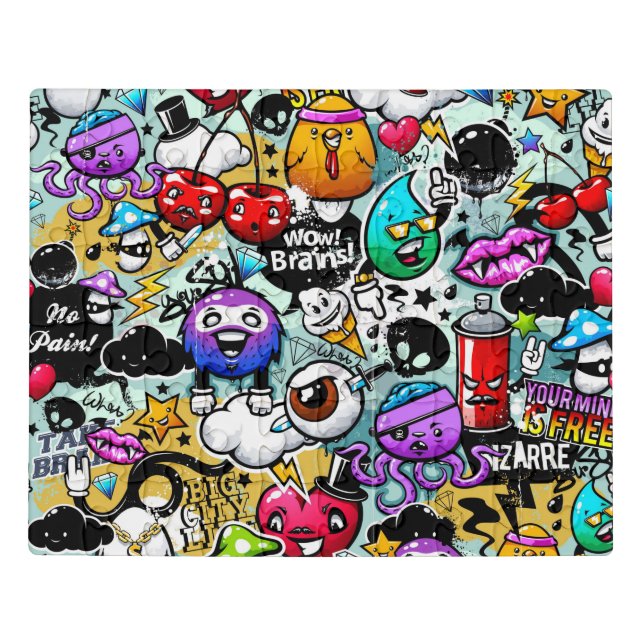 Crazy Fruits and Vegetables Graffiti Jigsaw Puzzle (Puzzle Horizontal)
