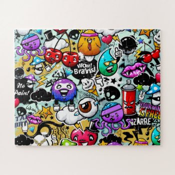 Crazy Fruits And Vegetables Graffiti Jigsaw Puzzle by nonstopshop at Zazzle