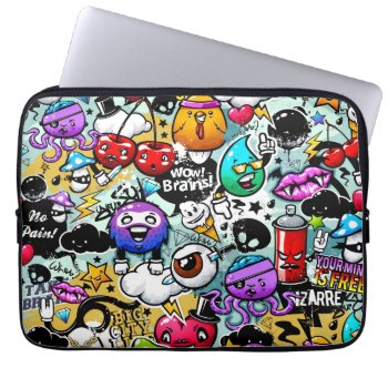Crazy Fruits And Vegetables Graffiti Laptop Sleeve by nonstopshop at Zazzle