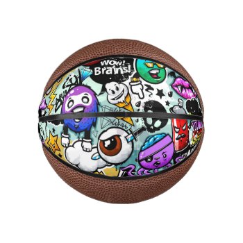 Crazy Fruits And Vegetables Graffiti Mini Basketball by nonstopshop at Zazzle