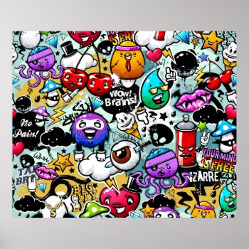 Crazy Fruits And Vegetables Graffiti Poster by nonstopshop at Zazzle