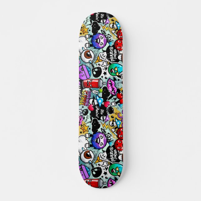 Crazy Fruits and Vegetables Graffiti Skateboard (Front)