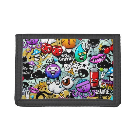 Crazy Fruits And Vegetables Graffiti Trifold Wallet