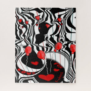 Crazy Fun, Black, White, Red Modern Jazz  Jigsaw Puzzle