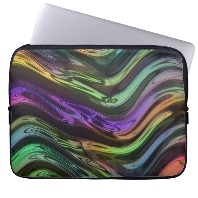 Crazy Funky Rainbow Ripple Waves Art Pattern Laptop Sleeve (Front)