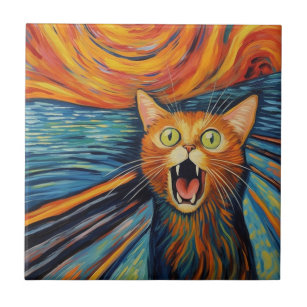 Crazy funny red cat painting ceramic tile