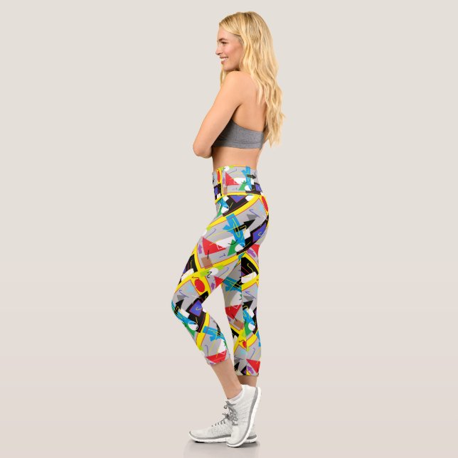 Crazy Geometry Colourful Abstract Art Capri Leggings (Left)
