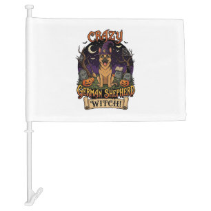 Crazy German Shepherd Witch Halloween Dog Pumpkins Car Flag