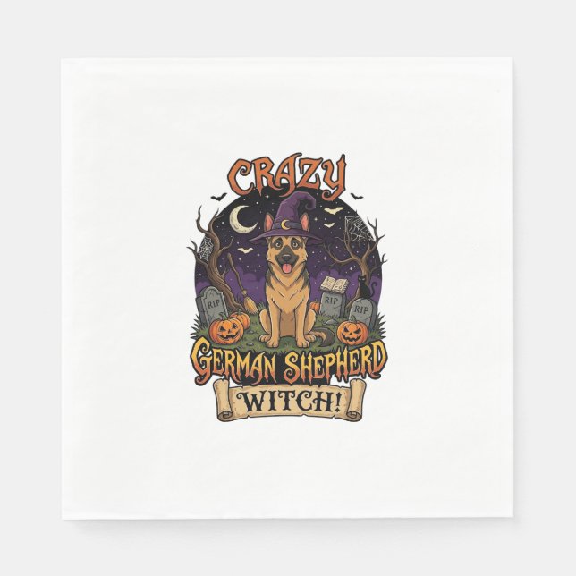 Crazy German Shepherd Witch Halloween Dog Pumpkins Napkins (Front)