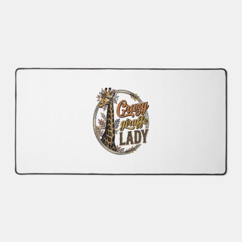 Crazy Giraffe Lady Vintage Engraving Shirt Design_ Desk Mat