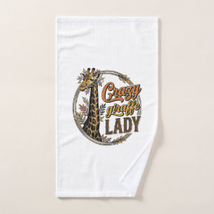 Crazy Giraffe Lady Vintage Engraving Shirt Design_ Hand Towel